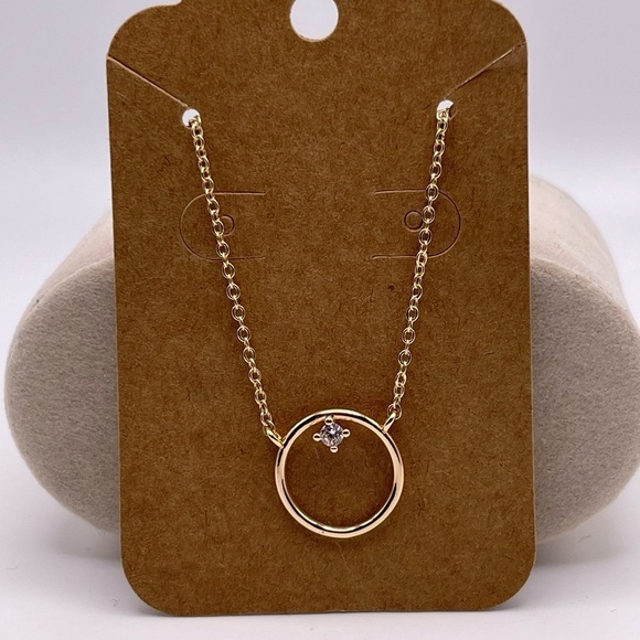 None Jewelry - Gold Necklace with CZ Diamond